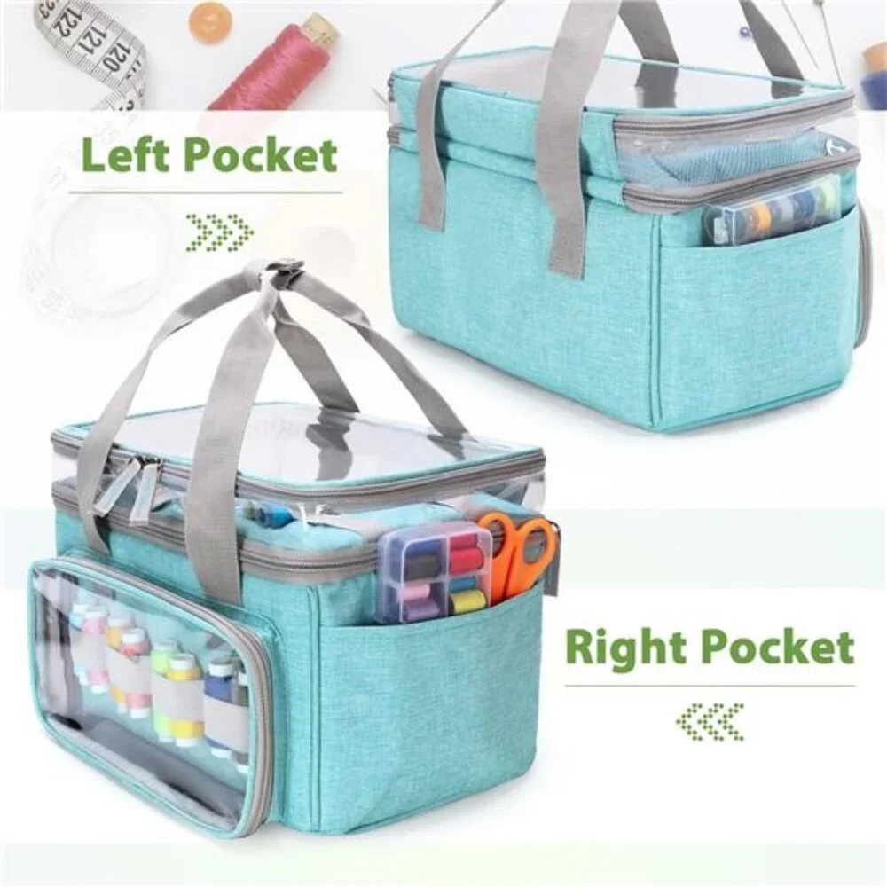 Double-Layer Sewing Storage Organizer with Transparent Compartment, Large